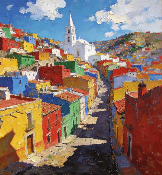 Canvas Wall Art Paintings, Guanajuato's Chromatic Charm, Hand Painted Canvas Art, Small Oil Paintings, Landscape Canvas Paintings, Original Canvas Paintings-Art Painting Canvas