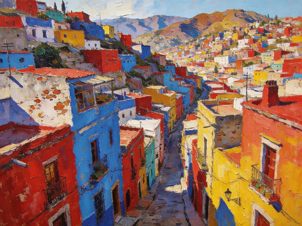 The Painted Guanajuato Town on the Hill, Canvas Wall Art Paintings,Landscape Canvas Paintings, Hand Painted Canvas Art, Original Oil Paintings, Buy Small Canvas Paintings-Art Painting Canvas