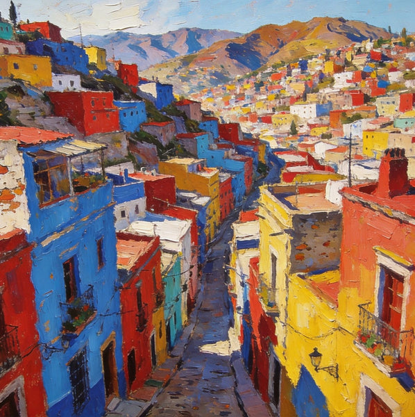 The Painted Guanajuato Town on the Hill, Canvas Wall Art Paintings,Landscape Canvas Paintings, Hand Painted Canvas Art, Original Oil Paintings, Buy Small Canvas Paintings-Art Painting Canvas