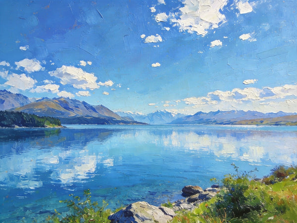 Picturesque Lake and Mountain View, Hand Painted Canvas Art, Original Landscape Paintings, Small Oil Paintings, Canvas Paintings for Living Room, Buy Paintings Online-Art Painting Canvas