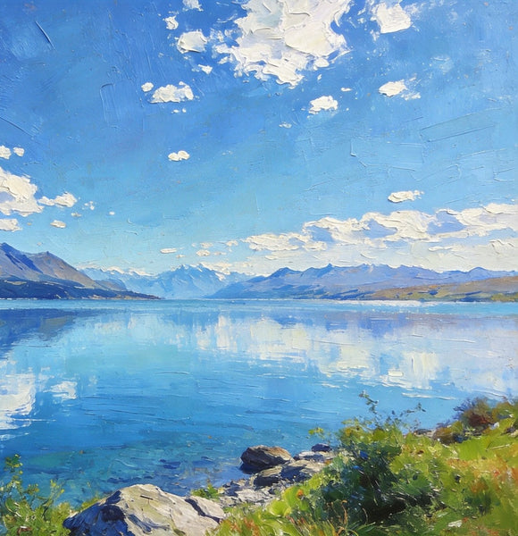 Picturesque Lake and Mountain View, Hand Painted Canvas Art, Original Landscape Paintings, Small Oil Paintings, Canvas Paintings for Living Room, Buy Paintings Online-Art Painting Canvas