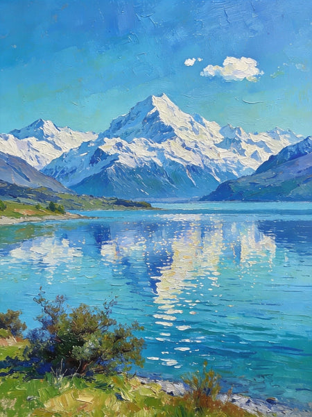 Landscape Paintings for Living Room, New Zealand's Lake Paradise, Small Oil Paintings, Original Landscape Art, Hand Painted Canvas Art, Heavy Texture Wall Art Paintings-Art Painting Canvas