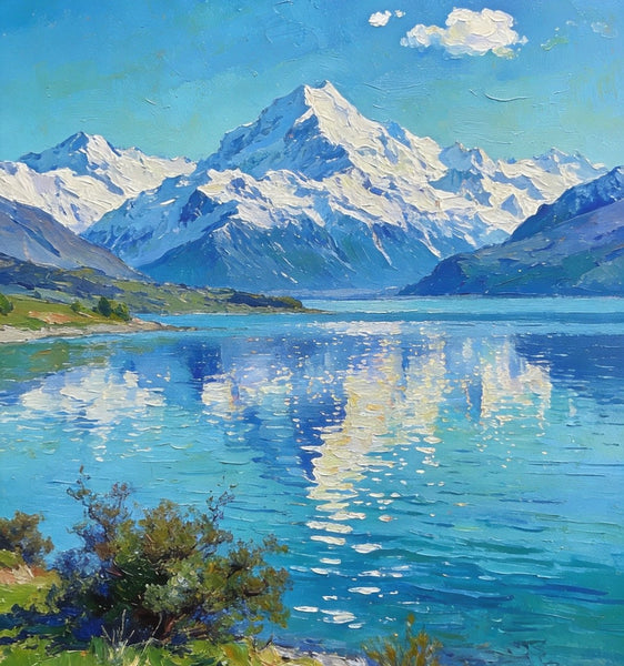 Landscape Paintings for Living Room, New Zealand's Lake Paradise, Small Oil Paintings, Original Landscape Art, Hand Painted Canvas Art, Heavy Texture Wall Art Paintings-Art Painting Canvas