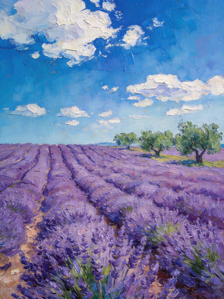 Original Landscape Art, Provence Lavender Flower Fields, Small Paintings On Canvas, Hand Painted Canvas Art, Small Oil Paintings, Heavy Texture Wall Art Paintings-Art Painting Canvas