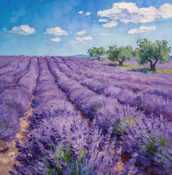 Original Landscape Art, Provence Lavender Flower Fields, Small Paintings On Canvas, Hand Painted Canvas Art, Small Oil Paintings, Heavy Texture Wall Art Paintings-Art Painting Canvas