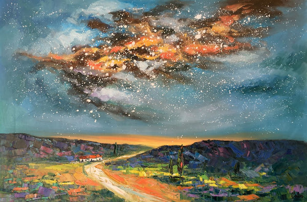 Landscape Oil Paintings, Starry Night Sky Painting, Custom Canvas Artwork, Original Oil Painting on Canvas, Buy Paintings Online-Art Painting Canvas