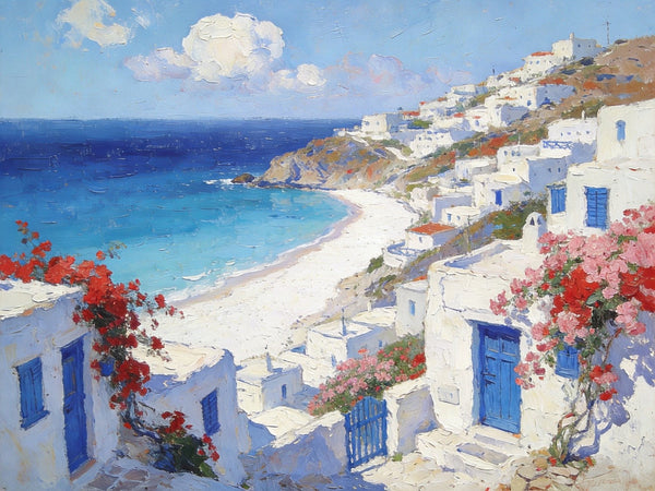 Landscape Paintings for Bedroom, Aegean's Coastal Symphony, Hand Painted Canvas Art, Small Canvas Paintings, Buy Paintings Online, Original Oil Paintings-Art Painting Canvas