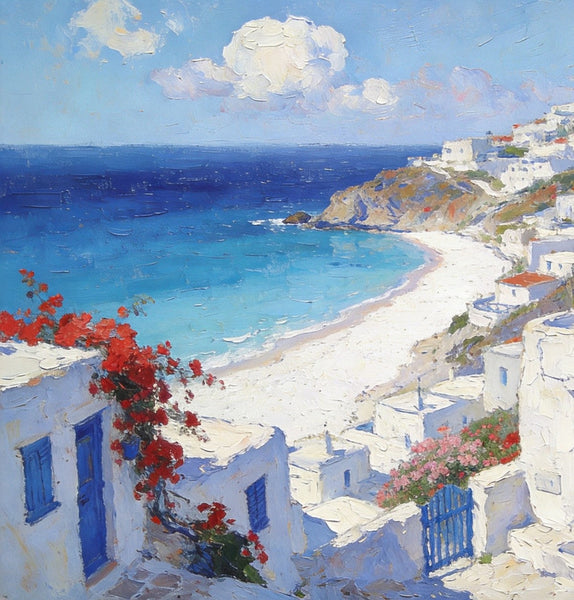 Landscape Paintings for Bedroom, Aegean's Coastal Symphony, Hand Painted Canvas Art, Small Canvas Paintings, Buy Paintings Online, Original Oil Paintings-Art Painting Canvas