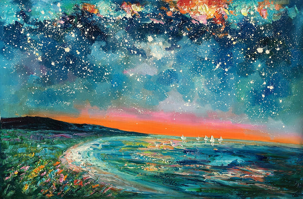 Canvas Wall Art, Starry Night Sky Painting, Landscape Art, Original Painting, Custom Art Painting