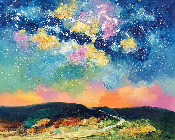 Abstract Landscape Painting, Starry Night Sky Painting, Heavy Texture Painting, Custom Canvas Painting for Sale, Large Painting for Bedroom