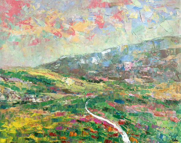 Mountain Landscape Painting, Palette Knife Paintings, Custom Wall Art Painting on Canvas, Spring Mountain Painting-Art Painting Canvas