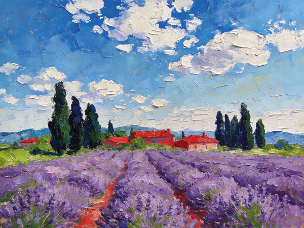 Buy Paintings Online, Provene Lavender Flower Field, Original Landscape Paintings, Landscape Canvas Paintings, Hand Painted Canvas Art-Art Painting Canvas
