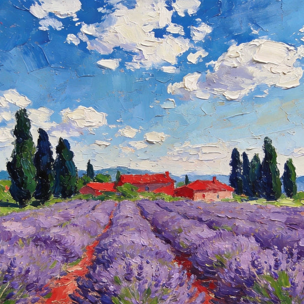 Buy Paintings Online, Provene Lavender Flower Field, Original Landscape Paintings, Landscape Canvas Paintings, Hand Painted Canvas Art-Art Painting Canvas