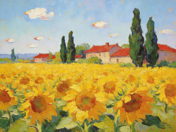 Small Paintings on Canvas, Provence Sunflower Haven, Original Landscape Paintings, Landscape Canvas Paintings, Hand Painted Canvas Art-Art Painting Canvas