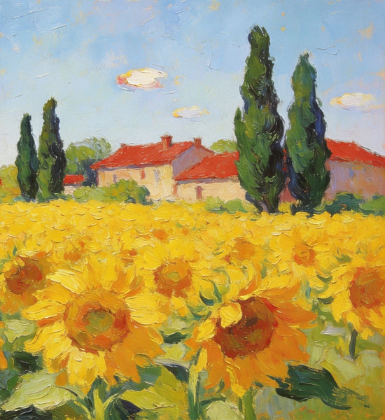 Small Paintings on Canvas, Provence Sunflower Haven, Original Landscape Paintings, Landscape Canvas Paintings, Hand Painted Canvas Art-Art Painting Canvas