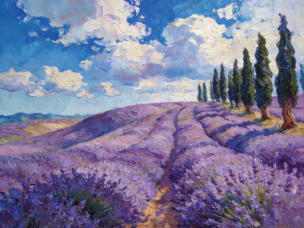 Picturesque Provence Lavender Fields, Canvas Wall Art Paintings, Hand Painted Canvas Art, Landscape Canvas Paintings, Original Oil Paintings, Small Oil Paintings-Art Painting Canvas