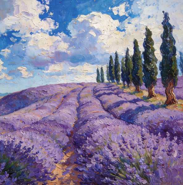Picturesque Provence Lavender Fields, Canvas Wall Art Paintings, Hand Painted Canvas Art, Landscape Canvas Paintings, Original Oil Paintings, Small Oil Paintings-Art Painting Canvas