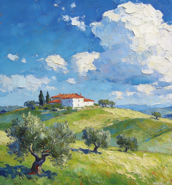 Canvas Wall Art for Living Room, Tuscan Hillside Beauty, Hand Painted Canvas Art, Landscape Oil Paintings, Buy Original Paintings, Small Oil Paintings-Art Painting Canvas