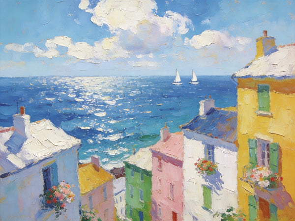 Landscape Paintings for Living Room, Seaside Town Enchanting Landscape, Hand Painted Canvas Art, Small Canvas Paintings, Landscape Wall Art Paintings, Original Oil Paintings-Art Painting Canvas
