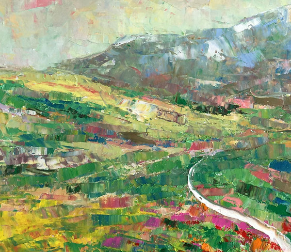 Mountain Landscape Painting, Palette Knife Paintings, Custom Wall Art Painting on Canvas, Spring Mountain Painting-Art Painting Canvas