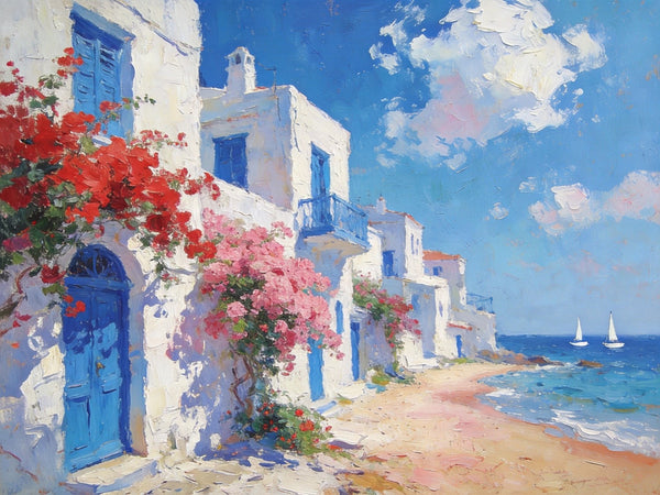 Landscape Wall Art Paintings, Floral Tapestry of the Aegean, Canvas Paintings for Living Room, Hand Painted Canvas Art, Small Canvas Paintings, Original Oil Paintings-Art Painting Canvas