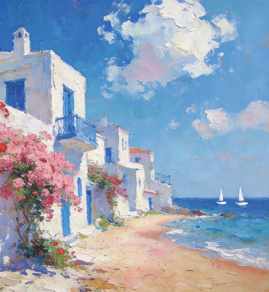 Landscape Wall Art Paintings, Floral Tapestry of the Aegean, Canvas Paintings for Living Room, Hand Painted Canvas Art, Small Canvas Paintings, Original Oil Paintings-Art Painting Canvas