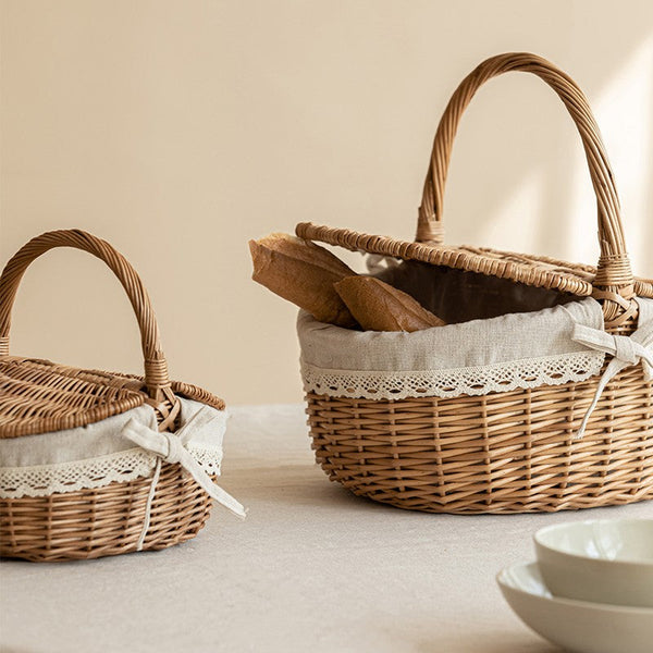 Picnic Storage Basket with Handle, Extra Large Kitchen Storage Baskets, Natural Hand-woven Wicker Storage Basket, Lovely Willow Weaving Baskets for Vegetable, Natural Fruit Storage Baskets-Art Painting Canvas
