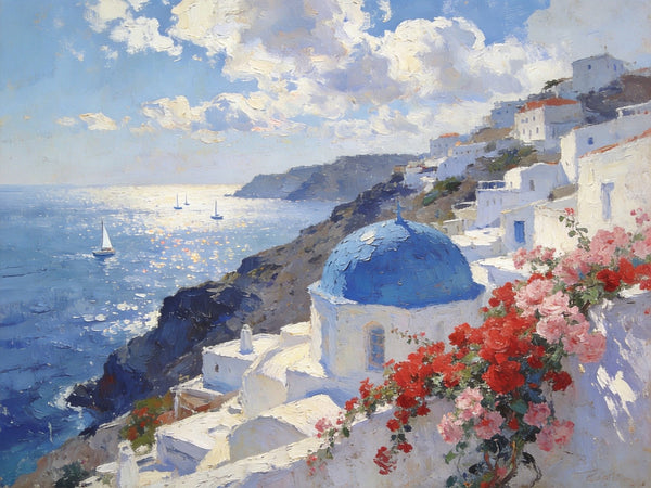 Tranquil Aegean Moments, Hand Painted Canvas Art, Small Oil Paintings, Canvas Paintings for Living Room, Small Wall Art Paintings, Original Landscape Paintings-Art Painting Canvas