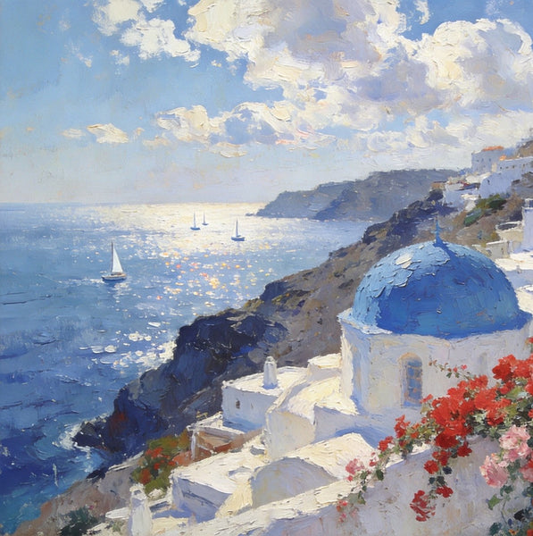 Tranquil Aegean Moments, Hand Painted Canvas Art, Small Oil Paintings, Canvas Paintings for Living Room, Small Wall Art Paintings, Original Landscape Paintings-Art Painting Canvas