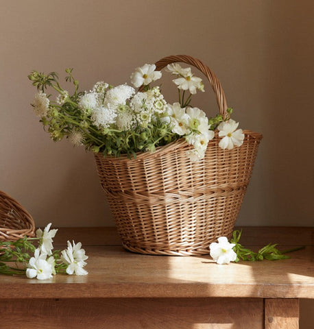 Willow Weaving Baskets with Handle, Large Picnic Food Basket with Handle, Natural Hand-woven Wicker Storage Basket, Natural Fruit Baskets, Kitchen Storage Baskets-Art Painting Canvas