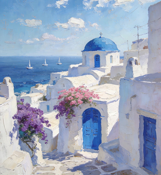 Original Landscape Art, Scenery of the Aegean Sea, Small Paintings On Canvas, Hand Painted Canvas Art, Heavy Texture Wall Art Paintings, Buy Original Paintings-Art Painting Canvas