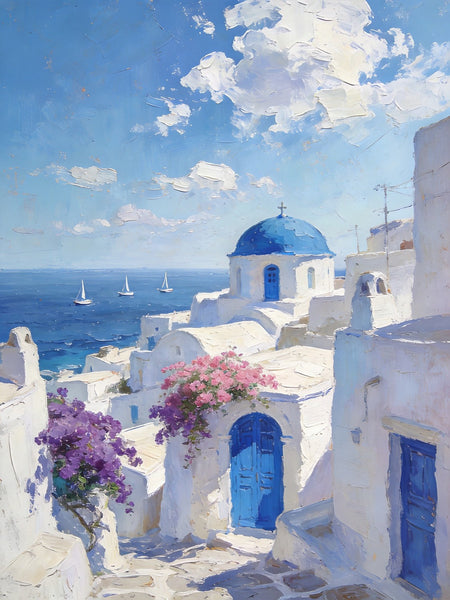 Original Landscape Art, Scenery of the Aegean Sea, Small Paintings On Canvas, Hand Painted Canvas Art, Heavy Texture Wall Art Paintings, Buy Original Paintings-Art Painting Canvas