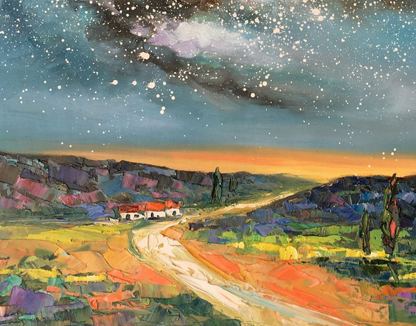 Landscape Oil Paintings, Starry Night Sky Painting, Custom Canvas Artwork, Original Oil Painting on Canvas, Buy Paintings Online-Art Painting Canvas