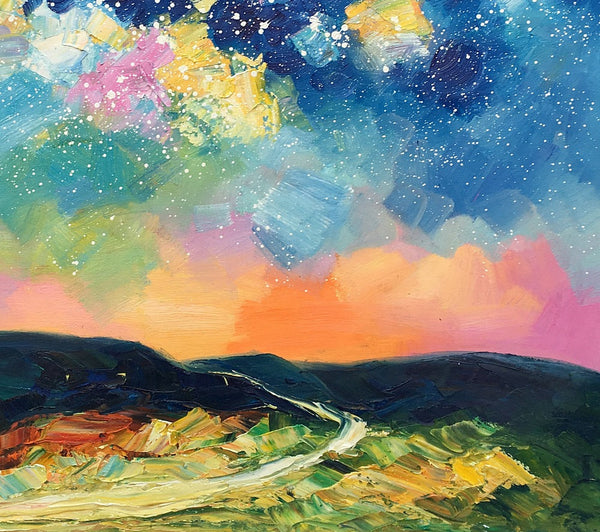 Abstract Landscape Painting, Starry Night Sky Painting, Heavy Texture Painting, Custom Canvas Painting for Sale, Large Painting for Bedroom-Art Painting Canvas