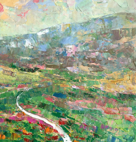 Mountain Landscape Painting, Palette Knife Paintings, Custom Wall Art Painting on Canvas, Spring Mountain Painting-Art Painting Canvas