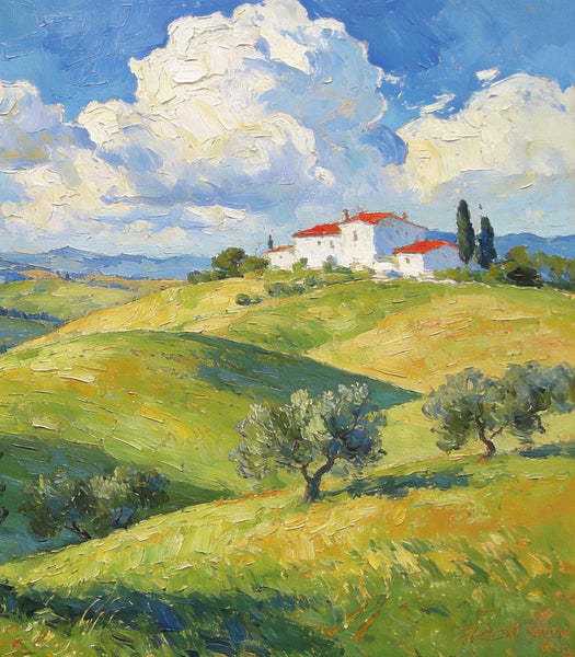 Picturesque Tuscan Hillside, Canvas Wall Art Paintings, Hand Painted Canvas Art, Small Oil Paintings, Landscape Canvas Paintings, Original Oil Paintings-Art Painting Canvas