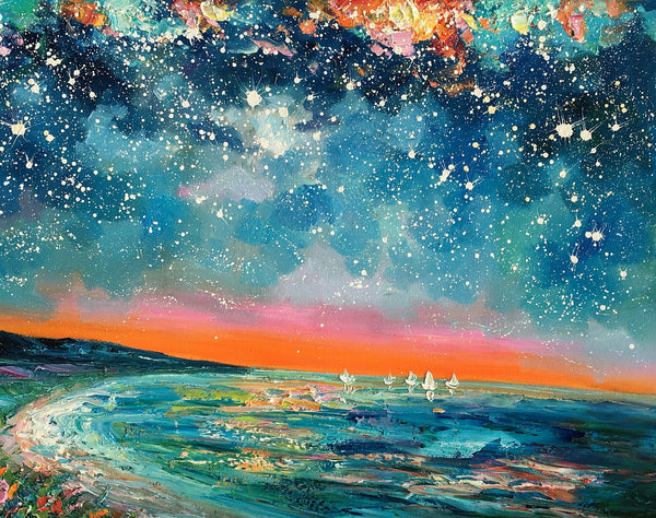 Canvas Wall Art, Starry Night Sky Painting, Landscape Art, Original Painting, Custom Art Painting-Art Painting Canvas