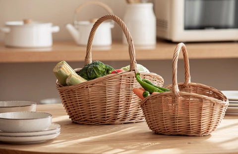 Natural Hand-woven Wicker Storage Basket, Large Picnic Food Basket with Handle, Lovely Willow Weaving Baskets for Vegetable, Natural Fruit Basket, Kitchen Storage Baskets-Art Painting Canvas