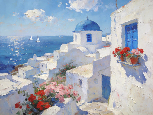 Small Canvas Paintings, Breezy Aegean Afternoons, Hand Painted Canvas Art, Landscape Paintings for Living Room, Landscape Wall Art Paintings, Original Oil Paintings-Art Painting Canvas