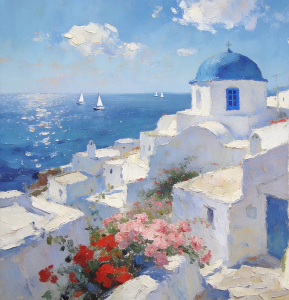 Small Canvas Paintings, Breezy Aegean Afternoons, Hand Painted Canvas Art, Landscape Paintings for Living Room, Landscape Wall Art Paintings, Original Oil Paintings-Art Painting Canvas