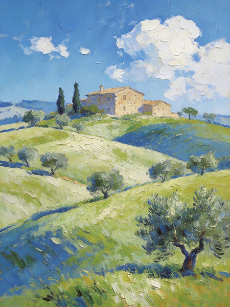 Heavy Texture Artwork, Tuscan Hills and Farmhouses, Hand Painted Canvas Wall Art, Original Wall Art Paintings, Small Oil Paintings-Art Painting Canvas