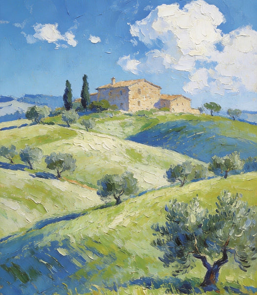 Heavy Texture Artwork, Tuscan Hills and Farmhouses, Hand Painted Canvas Wall Art, Original Wall Art Paintings, Small Oil Paintings-Art Painting Canvas