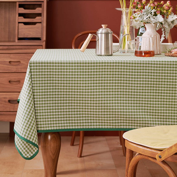 Green Rectangle Tablecloth for Dining Room Table, Cotton Chequer Rectangular Tablecloth, Square Tablecloth for Coffee Table, Farmhouse Table Cloth, Wedding Tablecloth-Art Painting Canvas