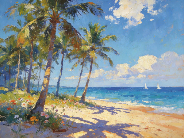 Hand Painted Canvas Art, Seaside Serenity, Seashore Palm Tree Paintings, Small Oil Paintings, Canvas Paintings for Living Room, Small Wall Art Paintings, Original Landscape Paintings-Art Painting Canvas