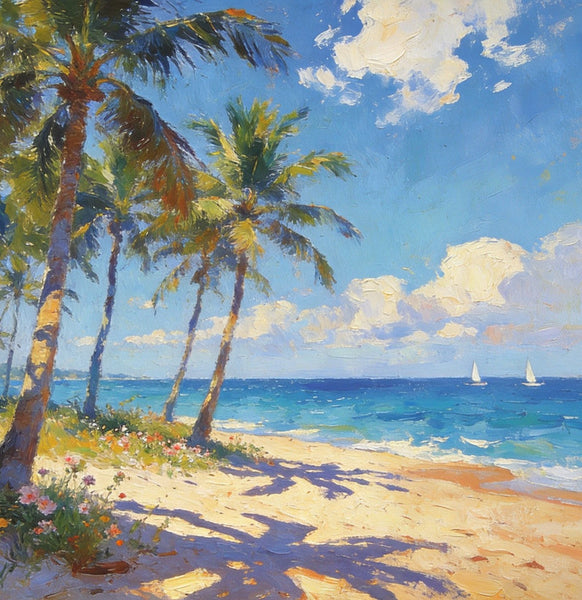 Hand Painted Canvas Art, Seaside Serenity, Seashore Palm Tree Paintings, Small Oil Paintings, Canvas Paintings for Living Room, Small Wall Art Paintings, Original Landscape Paintings-Art Painting Canvas
