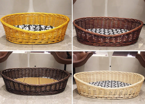 Hand woven Rattan Cat Beds, Extra Large Natural Wicker Dog Bed with Washable Cushion for Indoor Cats and Dogs-Art Painting Canvas