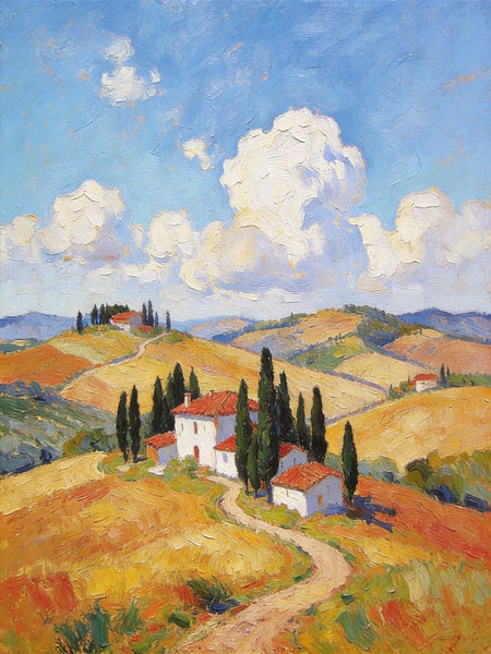 Landscape Oil Paintings, Tuscan Countryside Tranquility, Small Original Paintings, Canvas Paintings for Living Room, Hand Painted Canvas Art-Art Painting Canvas