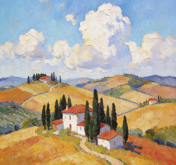 Landscape Oil Paintings, Tuscan Countryside Tranquility, Small Original Paintings, Canvas Paintings for Living Room, Hand Painted Canvas Art-Art Painting Canvas