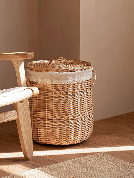 Hand-woven Wicker Storage Basket for Clothes, Large Round Storage Basket for Clothes, Willow Weaving Baskets for Clothes, Extra Large Kitchen Storage Baskets-Art Painting Canvas
