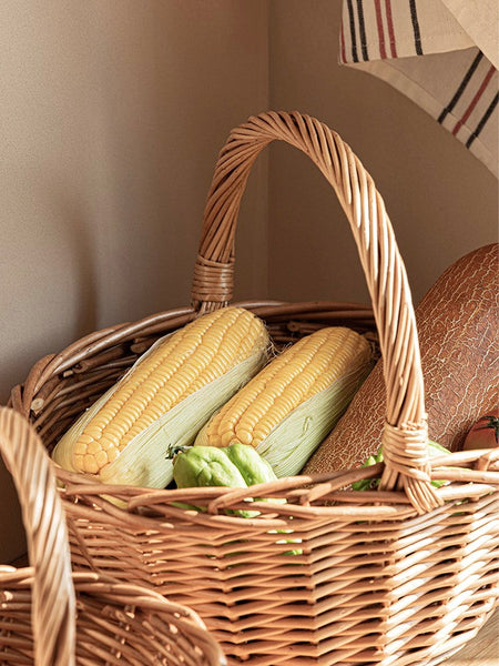 Large Picnic Food Basket with Handle, Lovely Willow Weaving Baskets for Vegetable, Natural Hand-woven Wicker Storage Basket, Natural Fruit Basket, Kitchen Storage Baskets-Art Painting Canvas